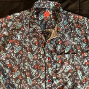 Greater Half GH Blue Golf Button Down Shirt Skulls Machine Guns Size XL